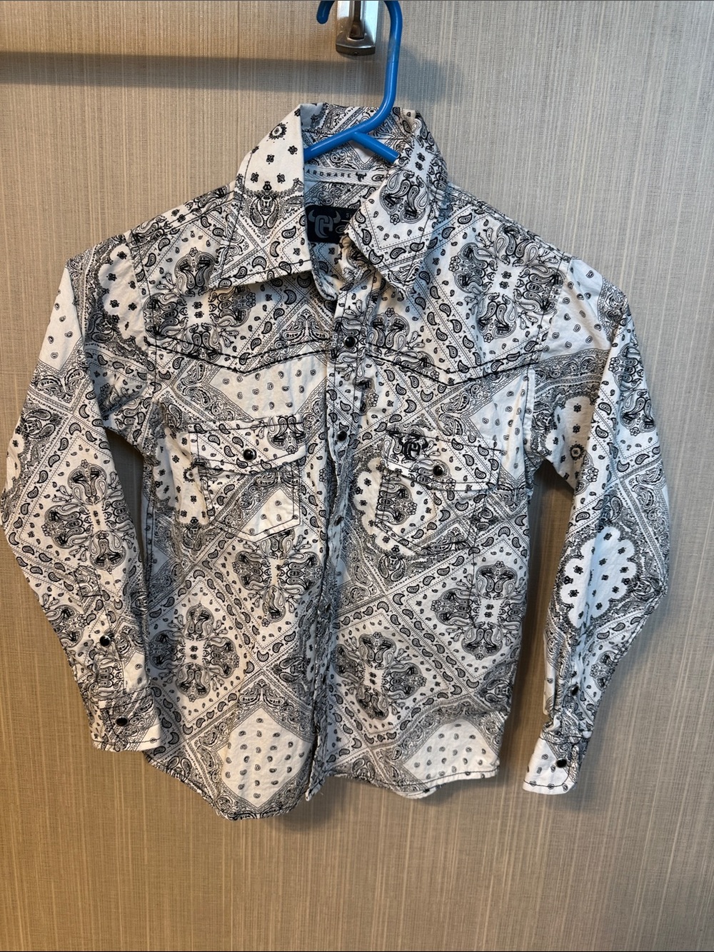 Boy’s Black & White Bandana Print Western Shirt
